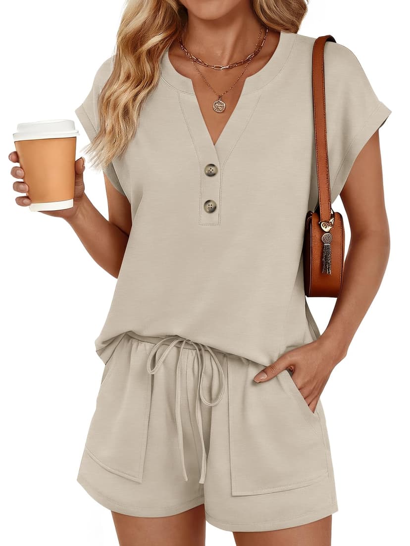 LILLUSORY Womens 2 Piece Summer Short Sets 2026 Vacation Spring Beach Matching Airport Travel Outfits Lounge Wear Sweat Suits
