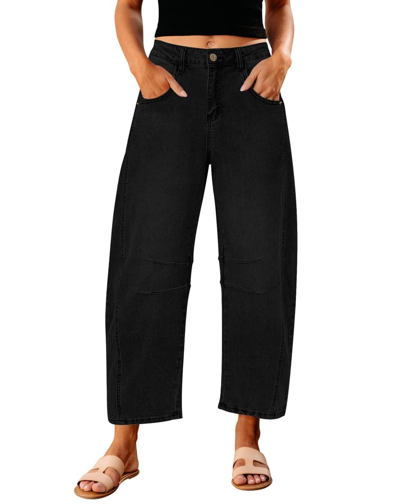 GRAPENT Barrel Jeans for Women High Waist Baggy Cropped Stretch Denim Pants | Barrel Leg Cut, High Rise, 26'' Inseam, Seam Details, Trendy Crop Jeans, Relaxed Fit, For Daily Wear, Dressy Casual Outfit