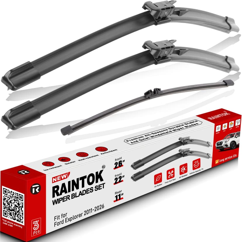 3 Pack Windshield Wiper Blades Replacement for Ford Explorer 2011-2025 2026 | Original Factory Quality Front Rear All-Weather Wipers Blade Set for My Car - 26"/22"/11" Pinch Tab