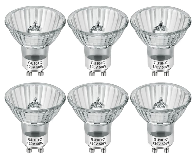 SerBion GU10 120V 50W Halogen Light Bulbs for Track and Range Hood, GU10+C Candle Warmer Lamp with Dimmable, 2700K Warm White, 6000+Hours Long-Lasting Pack of 6