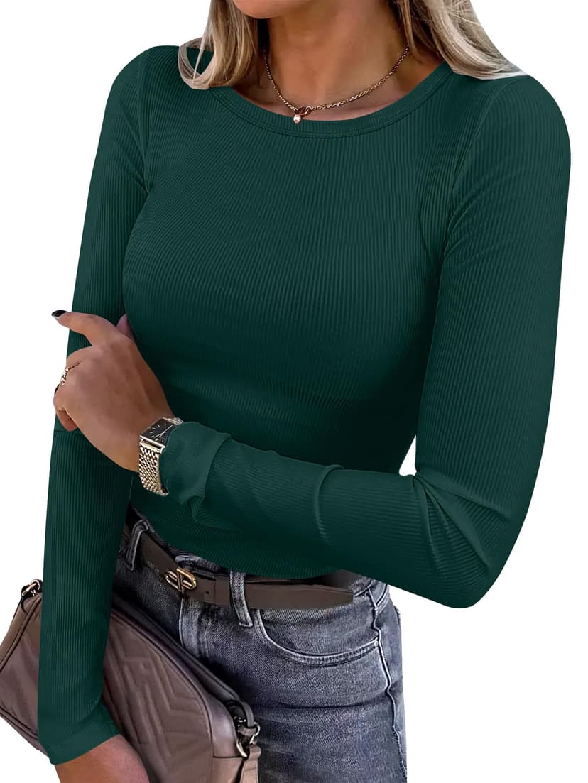 ANRABESS Women Long Sleeve Shirts Ribbed Fitted Tops | Slim Basic Tee,2026 Fall Outfits,Lightweight Knit T-Shirt,Soft Underscrub,Winter Layer Clothing,Casual Work & Everyday Wear