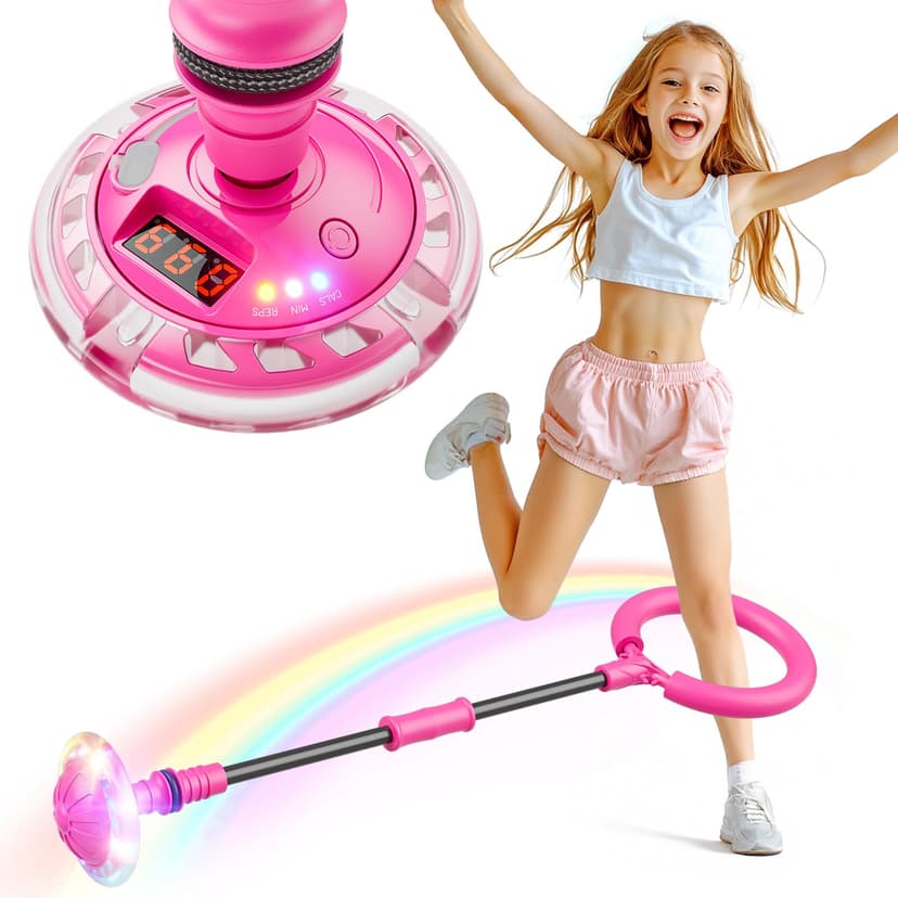Flooyes Skip Ball for Kids, Ankle Skip Ball Toy with Counter, Timer | Cal Calculator,Girl Birthday Gifts for Age 6 7 8 9 10+,Rechargeable Colorful Flash Wheel Skip Ball for Girls(Patent pending)