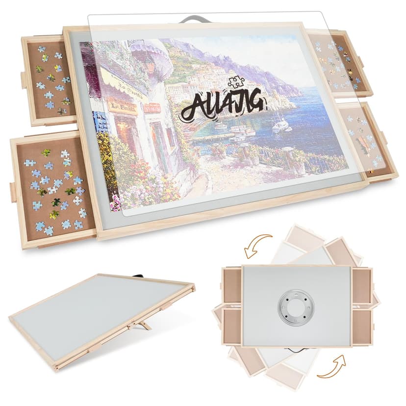 ALL4JIG 1500 Pieces 2-in-1 Tilting&Rotating Puzzle Board for Adults,24.53" x 33.19" Wooden Jigsaw Puzzle Table with 4 Drawers,Portable Board with Lazy Susan and Cover,with a Table Easel-Style Tilt