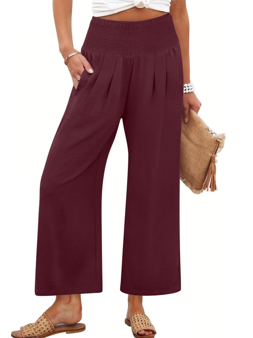ANRABESS Womens Pants Wide Leg High Waisted Palazzo Pants Summer Flowy Beach Lounge Casual Trousers with Pockets