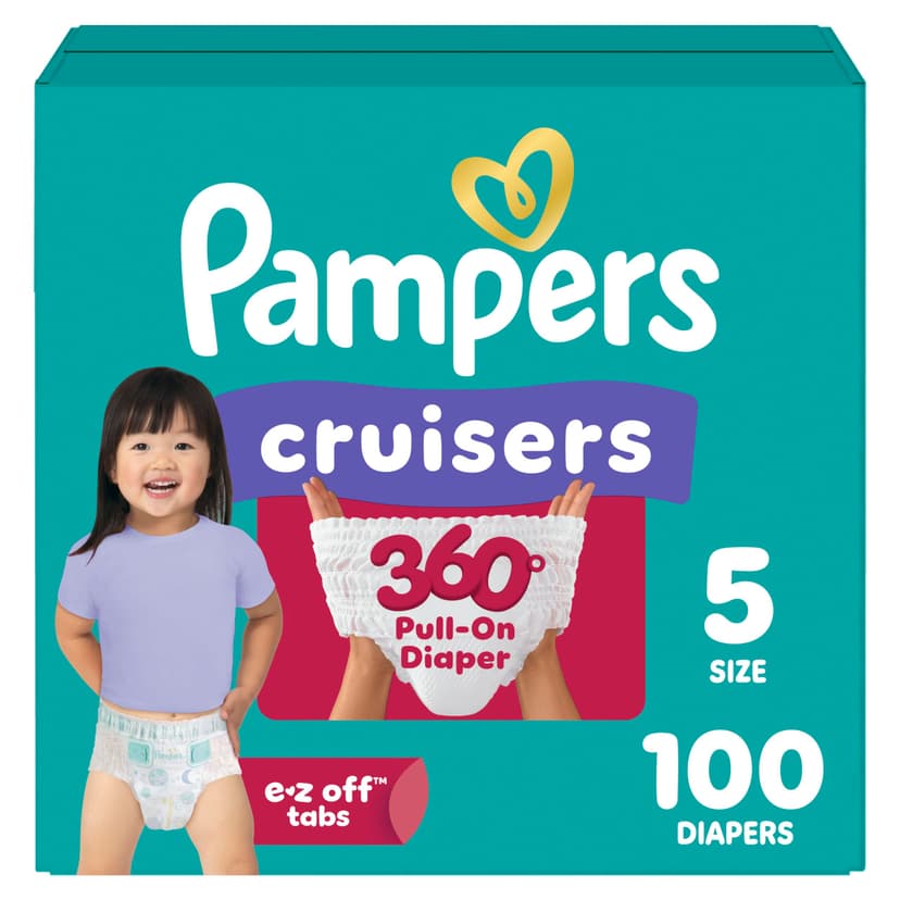 Pampers Diapers - Cruisers 360° - Size 5, 100 Count, up to 100% Leakproof Fit, Designed for Active Babies, Pull On Diaper