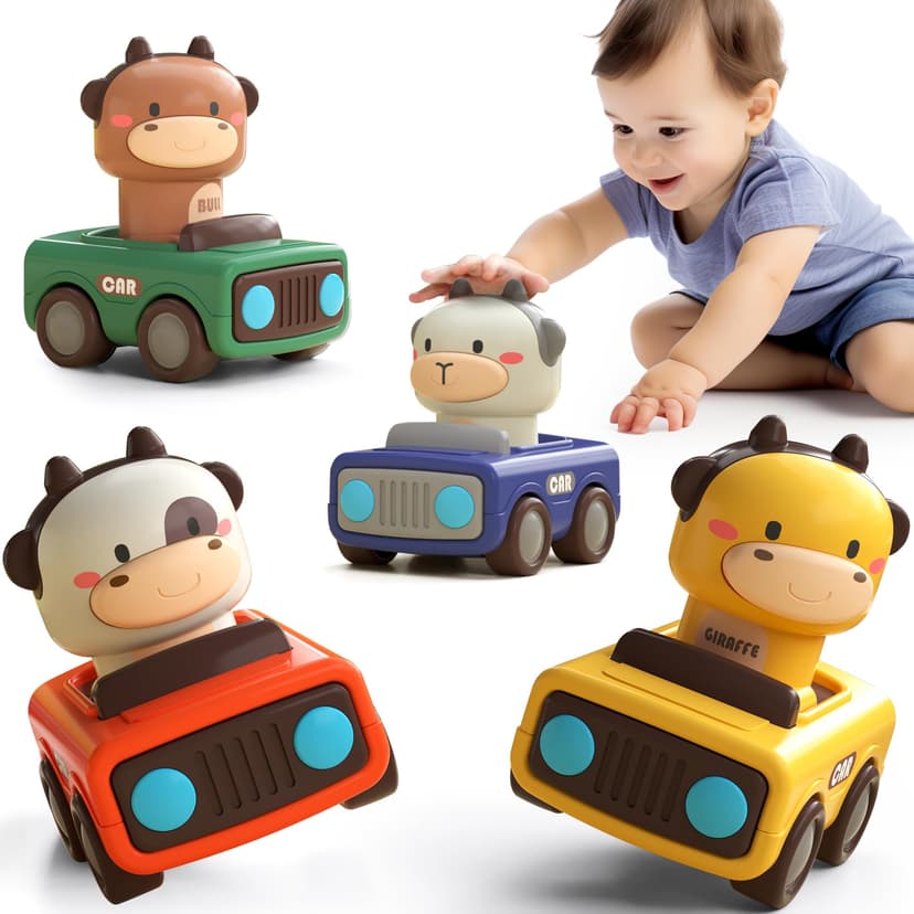 iPlay, iLearn Baby Press to Go Car Toys for Toddlers 1-3, 1 Yr Old Boy Gift | Infant Play Vehicle Set, Push Go Friction Car, Montessori Toy for 6-9-12-18 Months, 1st Birthday Gifts for 1-2 Years Old G