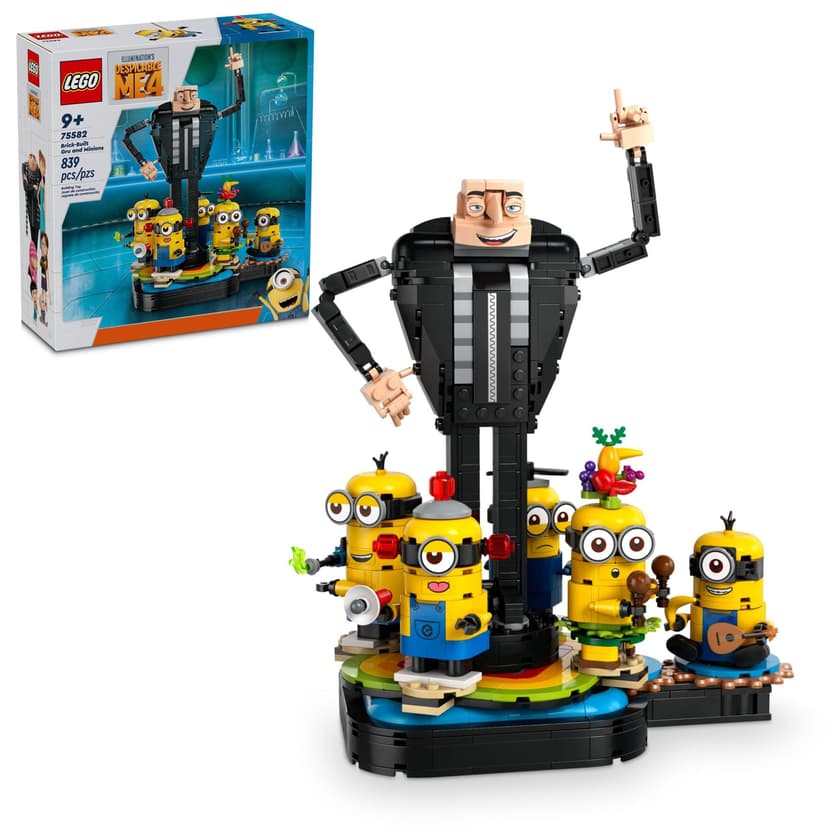 LEGO Despicable Me 4 Brick-Built Gru and Minions Figure, Buildable Minions Toy for Kids, Dancing Despicable Me Toy Figures Playset, Play-and-Display Birthday Gift for Boys and Girls, 75582