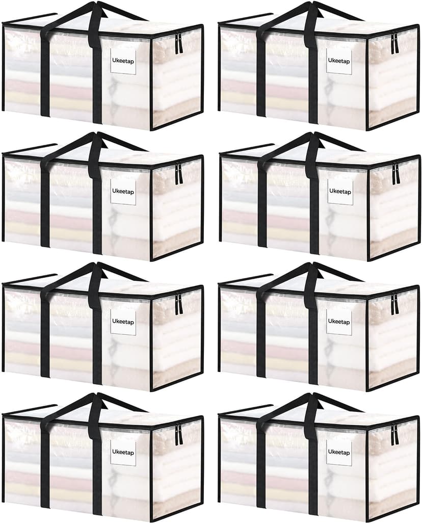 8 Pack Extra Large Heavy Duty Moving Bags, Clear Storage Bins with Lids, Reinforced Handles & Heavy-Duty Zippers Moving Boxes Storage Bags Totes for Clothes Packing, Dorms, College Supplies, Clear