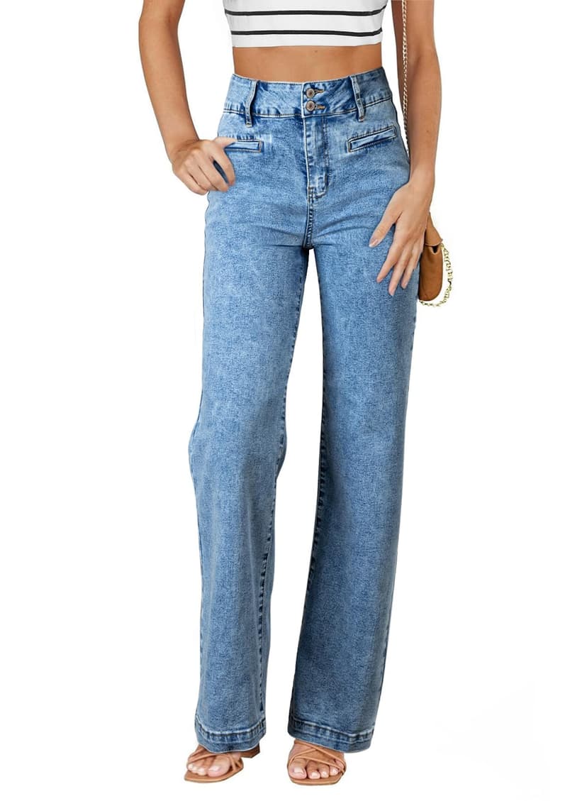 Sidefeel Jeans for Women High Waisted Straight Leg Denim Pants | Soft Stretchy Denim, Dual Button Closure, Full Length, Relaxed Fit Wide Leg Jeans with Pockets, Dressy Casual Wear
