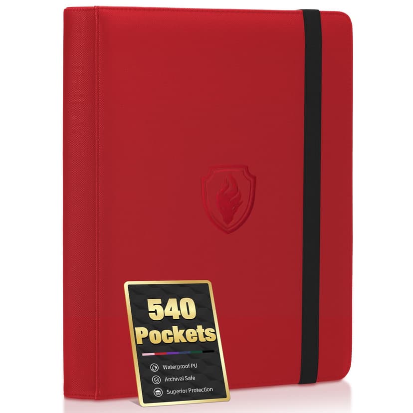 Premium 9 Pocket Card Binder for 540 Cards, Fabmaker PU Trading Card Binder | Sturdy Card Collection Album, Side-Loading, Sleek Card Holder Folders for Game Cards & Sports Cards, Red