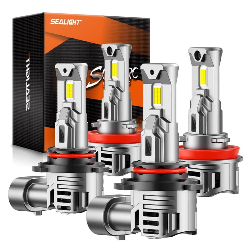 SEALIGHT 9005 H11 LED Bulbs Combo, 80000LM 10X Super Bright 6500K White, HB3 H8/H9/H16 Fog Headlight, 1:1 Real Size Plug-N-Play Pack of 4