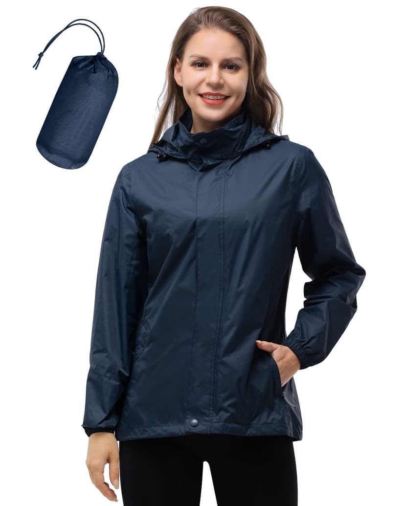 33,000ft Women's Rain Jacket Waterproof Lightweight Packable Raincoat | Breathable, Foldable Hood, Unlined, 0.55lb, Fully Seams Taped, 4 Pockets, for Golf, Hiking, Travel, Windbreaker