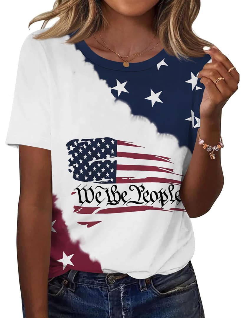 TCOT Women's Tops Summer Short Sleeve Crew Neck Shirts Dressy Casual Blouses for Women S-3XL