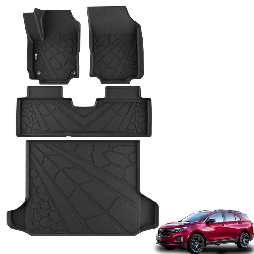 KARPAL Floor Mats Set for 2018-2024 Chevy Equinox(Not for EV)/GMC Terrain | All-Weather TPE Custom Fit Anti-slip Floor Liners & Cargo Liner, Equinox / Terrain Accessories Car Mats