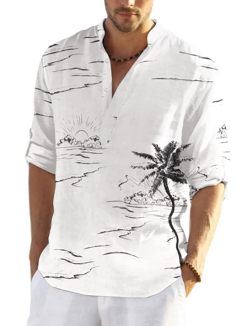 COOFANDY Men's Cotton Linen Henley T-Shirt Long Sleeve Hippie Casual Beach T-Shirts