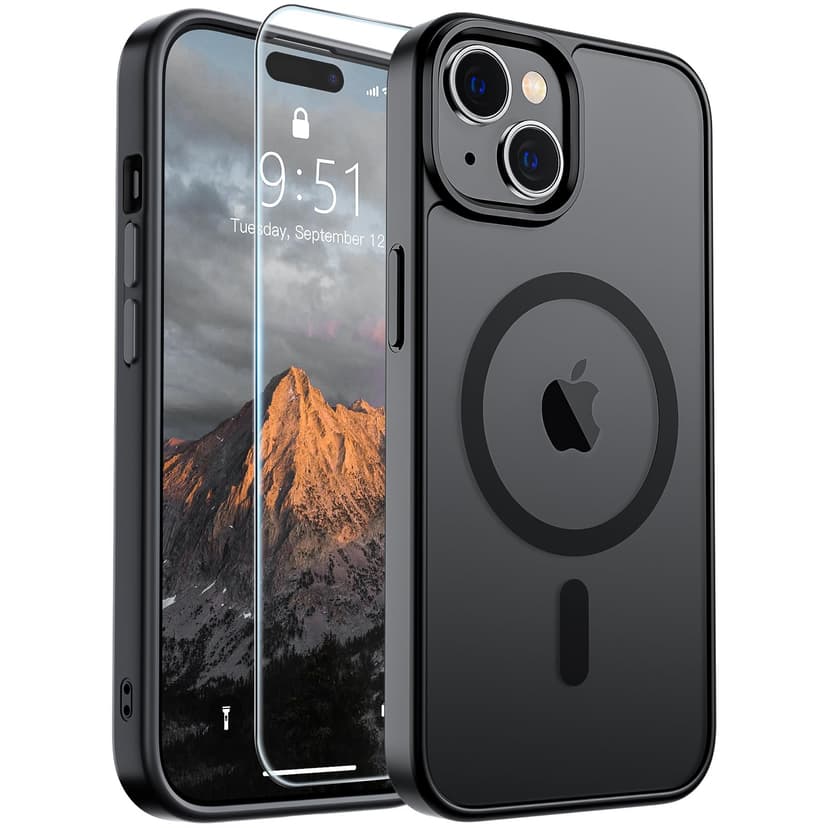 SUPFINE Magnetic for iPhone 15 Case Black | With Screen Protector, Translucent Matte, Compatible with MagSafe, Military Grade Drop Proof, Rugged Shockproof Protective