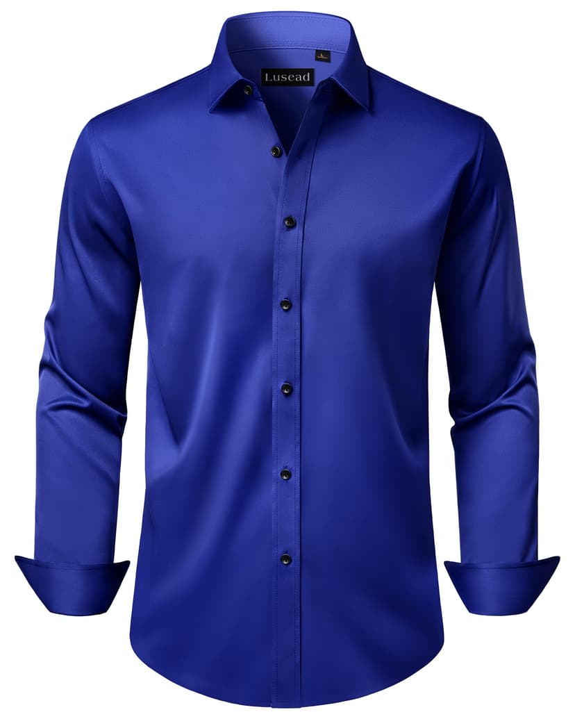 Lusead Men's Dress Shirts Long Sleeve Stretch Wrinkle Free Wedding Formal Business Button Down Shirt