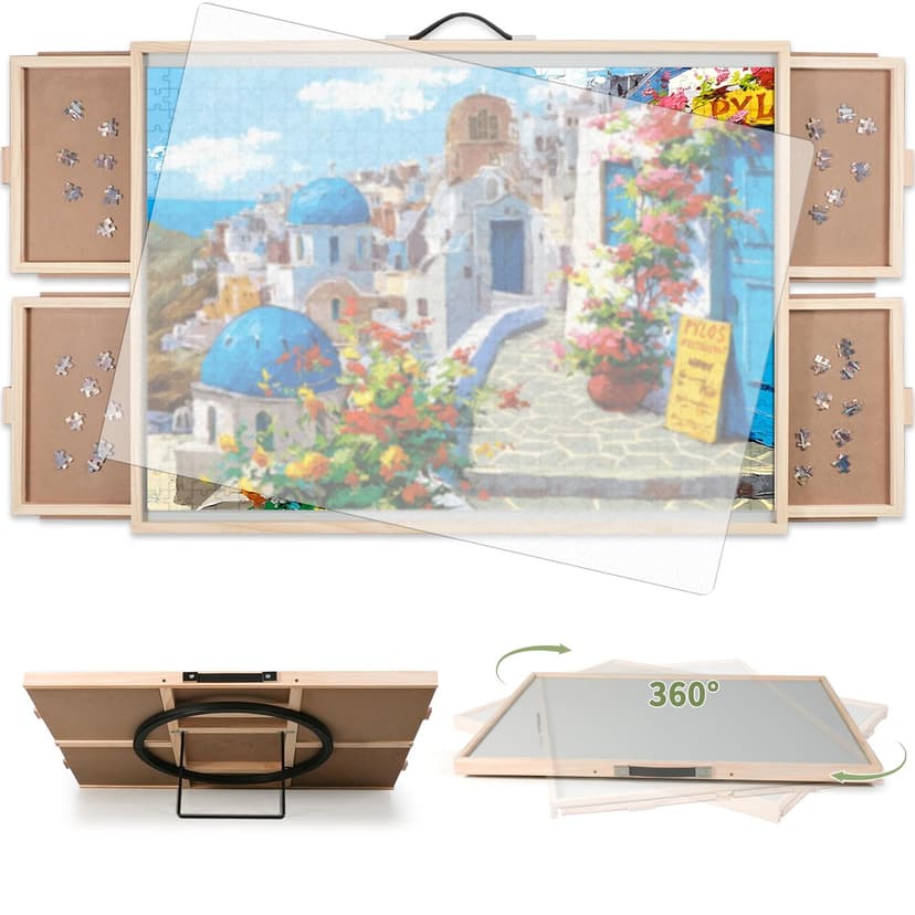 BuilderButler 1500 Pieces 2-in-1 Tilting & Rotating Puzzle Board – Portable Easel Puzzle Table with 4 Drawers & Cover, 34.25" x 25.2" for Puzzling, Fuse Beads, Diamond Painting