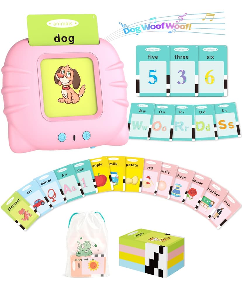 Aullsaty Talking Flash Cards for Toddlers 1-5 Years Old, Upgraded 536 Sight Words with 6 Songs Montessori Autism Sensory Toys, Educational Learning Speech Therapy Birthday Gifts for Boys Girls (Pink)