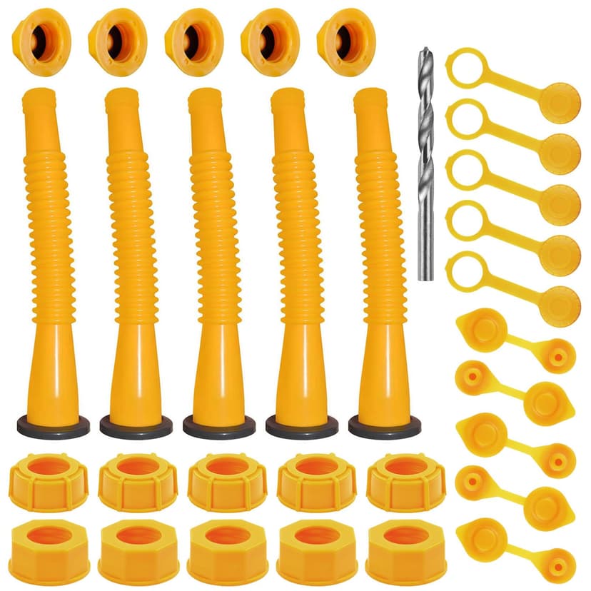 Gas Can Spout Replacement Kit, Gas Can Nozzle Replacement (5 Kits-Yellow) | For 1/2/5/10 gallon gas can. All gaskets are installed and ready to use upon receipt, Leak-proof, Perfect fit, Good quality