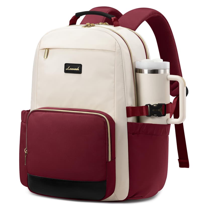 LOVEVOOK Laptop Backpack for Women with Pouch Pocket for Large Capacity Cup,17 Inch Teacher Nurse College Work Backpack Purse,Waterproof Laptop Bag Computer Back Pack for Travel, Beige-Red-Black
