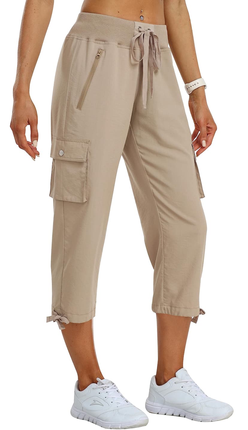 MoFiz Women's Cargo Capris Pants Loose Fit Casual Hiking Pants Lightweight Quick Dry Travel Summer Pants for Women