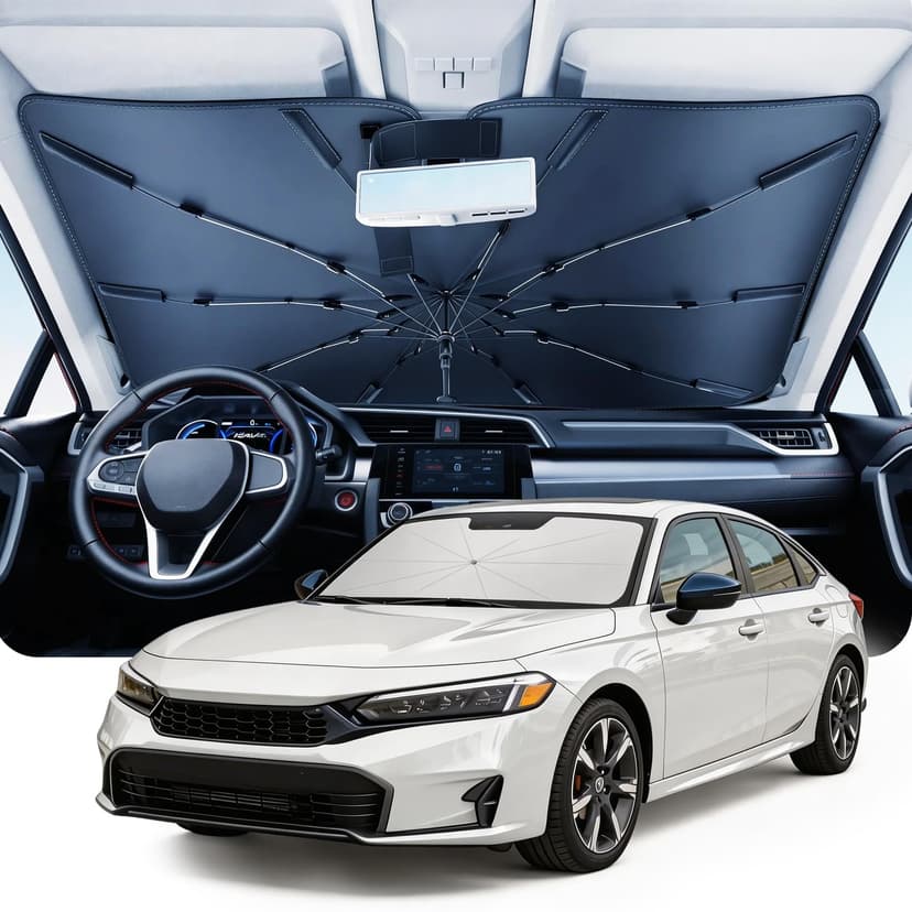 DMJN Umbrella Windshield Sun Shade for Honda Civic (2022-2026), Car Sunshade for Front Windshield [Nano Ice-Crystal Coatings] UPF50+ Heat & UV Block, Protect Interior & Keep Cooler