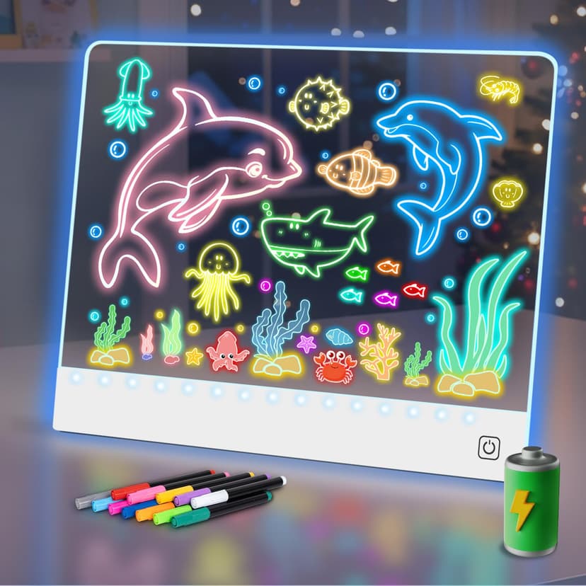 16" Led Drawing Board for Kids Rechargeable, Portable Doodle Glow LED Note Board with 7 Colors, Light Up Acrylic Dry Erase Lumi Board with Stand, Easter Gifts Teen Boys & Birthday Gifts(White)