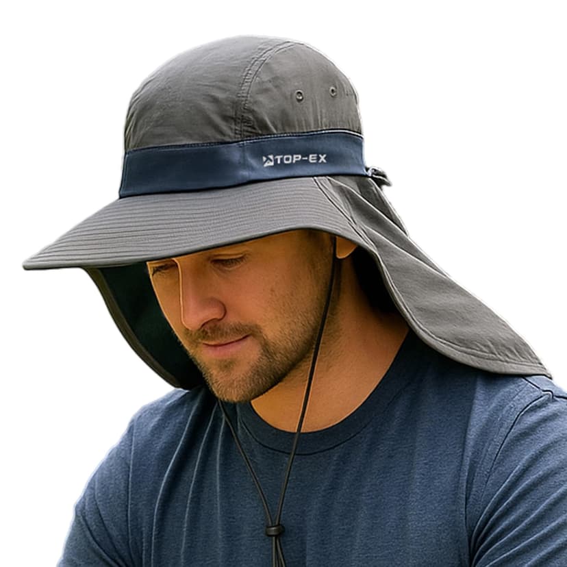 TOP-EX Cooling Sun Hat with Neck Flap – UPF 50+ Wide Brim Breathable Hat for Hiking, Fishing & Big Heads