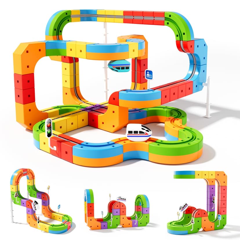 88 pcs KlickRail Electric Train Set Race Track for 3 4 5 6 7 8 Years Old | Building Toy Train Track Gravity-Defying 3D Embedded Layouts & Motorized Car, STEM Gift(Deluxe Set(88 piece)