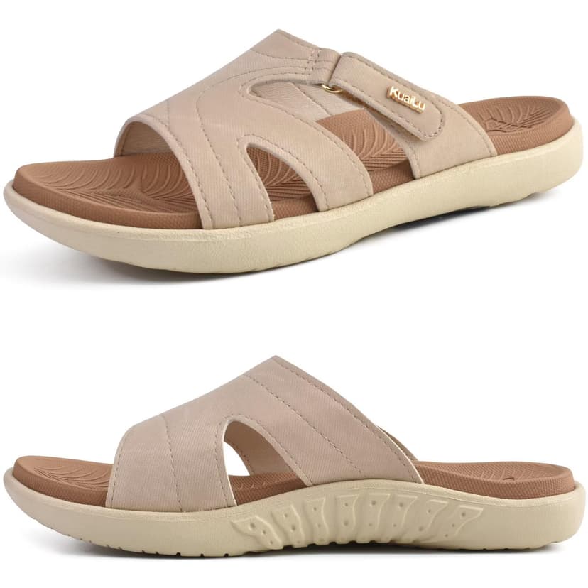 KuaiLu Womens Fashion Orthotic Slides Arch Support Slip On Walking Sandals | Ladies Lightweight Athletic Yoga Mat Thick Cushion Slippers Sandals With Comfortable Plantar Fasciitis