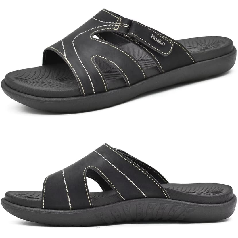 KuaiLu Womens Fashion Orthotic Slides Ladies Athletic Yoga Mat Memory Foam Walking Sandals Thick Cushion Recovery Summer Beach Slippers Comfortable Plantar Fasciitis Arch Support