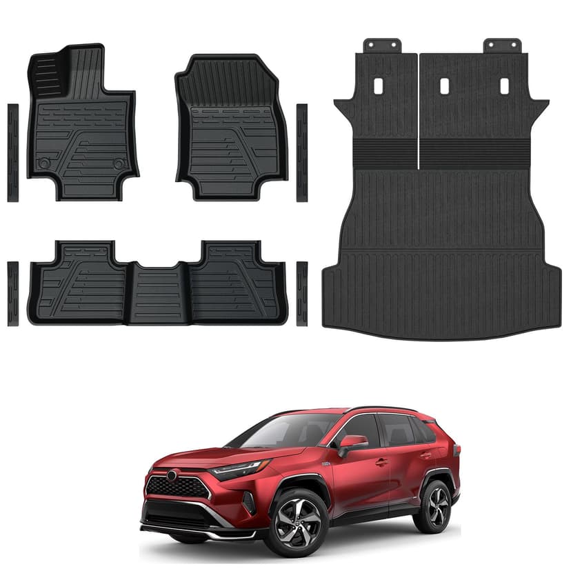 GALVAGNITE Floor Mats for 2019-2025 Toyota RAV4 Accessories | Full-Coverage Set with Integrated Cargo Liner & Backrest Protector, Odorless & Durable, All-Weather Protection, 3D Laser Fit