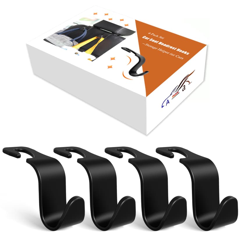 4-Pack Car Headrest Hooks Holds 55lbs Seat Storage Organizer for Bags | Durable ABS Material, 360° Rotating, Car Hanger for Backpack Umbrella Water Bottle Coat Purses Handbags Groceries, Black