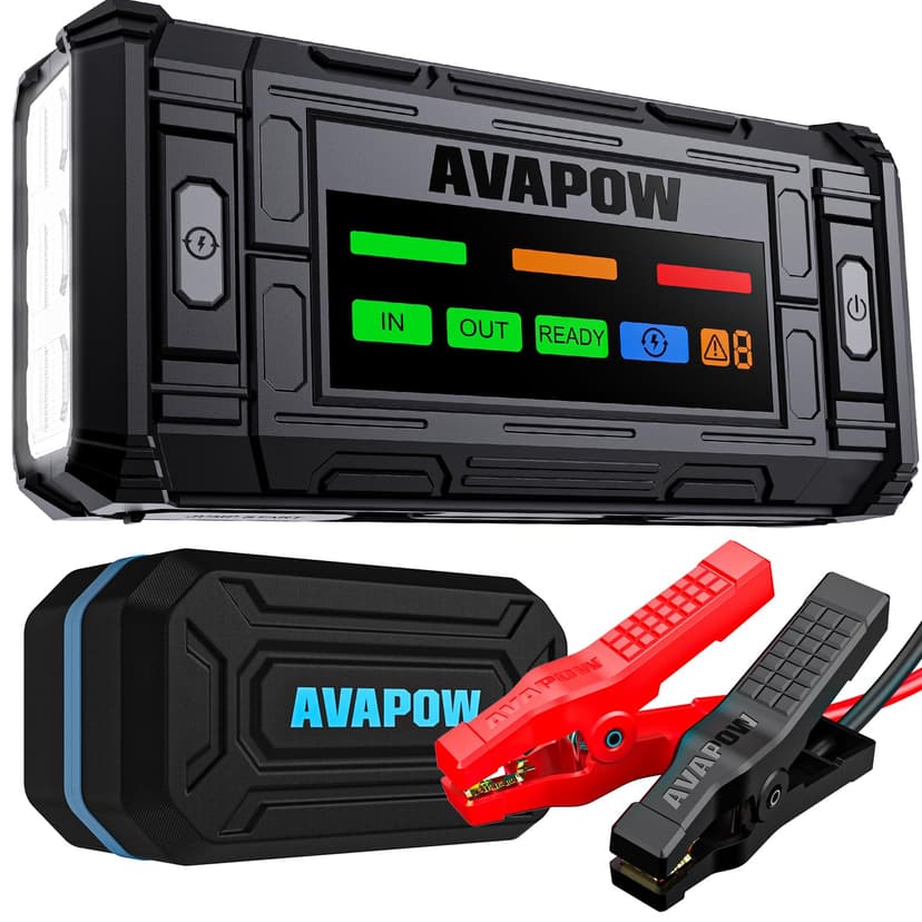 AVAPOW TJ18 5000A Battery Jump Starter Portable with 4" HD Display | PD 18W Fast Charging, 12V Jump Box, For 8.0L Gas & Diesel Engines