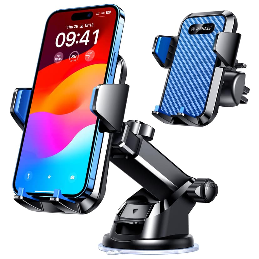 VANMASS【85+LBS Strongest Suction & Military-Grade Ultimate Car Phone Mount | 【Patent & Safety Certs】 Cell Phone Holder for Dash Windshield Vent for iPhone 17 Pro Max Automobile Interior Sets, Blue