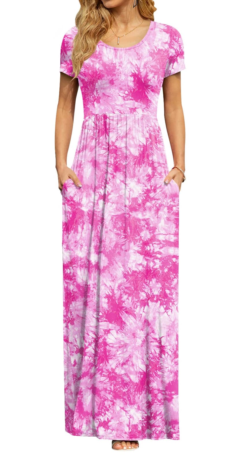 DB MOON Womens 2026 Summer Maxi Dresses Casual Short Sleeve Empire Waist Spring Long Dress with Pockets