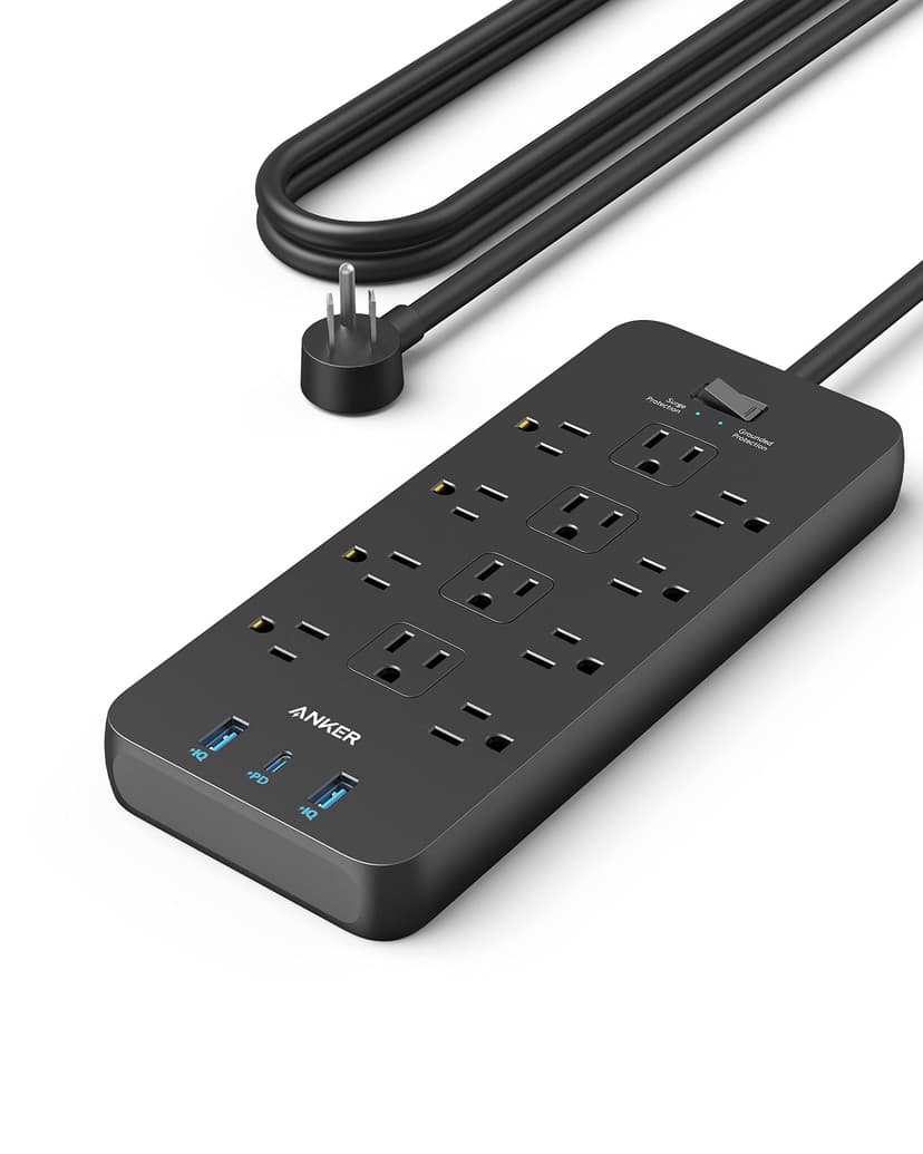 Anker Power Strip with 2100J Surge Protector, Outlet Extender, 20W, 12 AC | 5ft Extension Cord with Multiple Outlets, 1 USB C, 2 USB A, Home Office, Dorm Room Essentials, TUV Listed