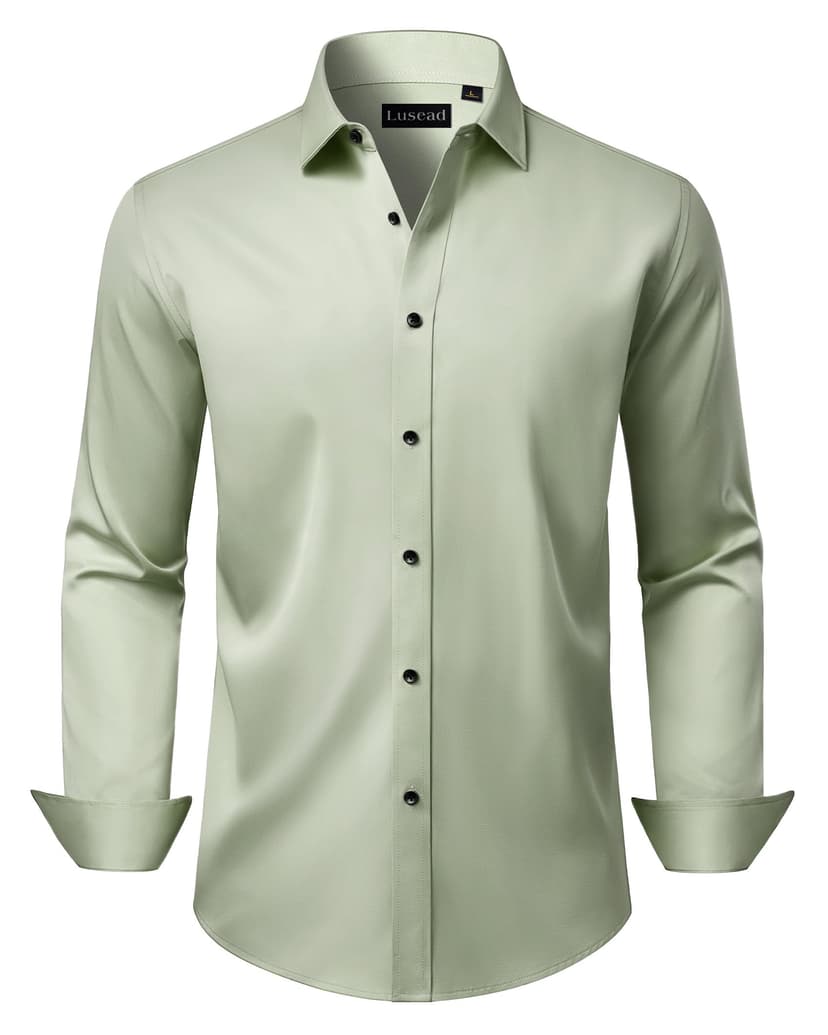 Lusead Men's Dress Shirts Long Sleeve Stretch Wrinkle Free Wedding Formal Business Button Down Shirt
