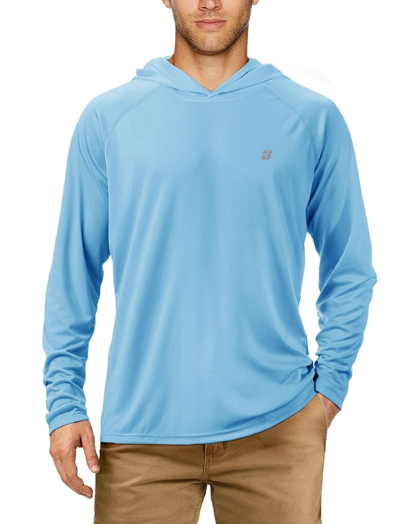 Roadbox UPF 50+ Fishing Shirts for Men, Long Sleeve UV Sun Protection Hoodie, Outdoor Hiking Running Swimming Rash Guard