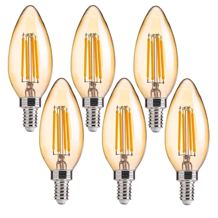 FLSNT 40W Equivalent LED Chandelier Light Bulbs, Dimmable Amber LED B11 E12 Candelabra Base Bulbs, 2200K Warm White, 330LM, 6 Pack UL,CA65 Listed.