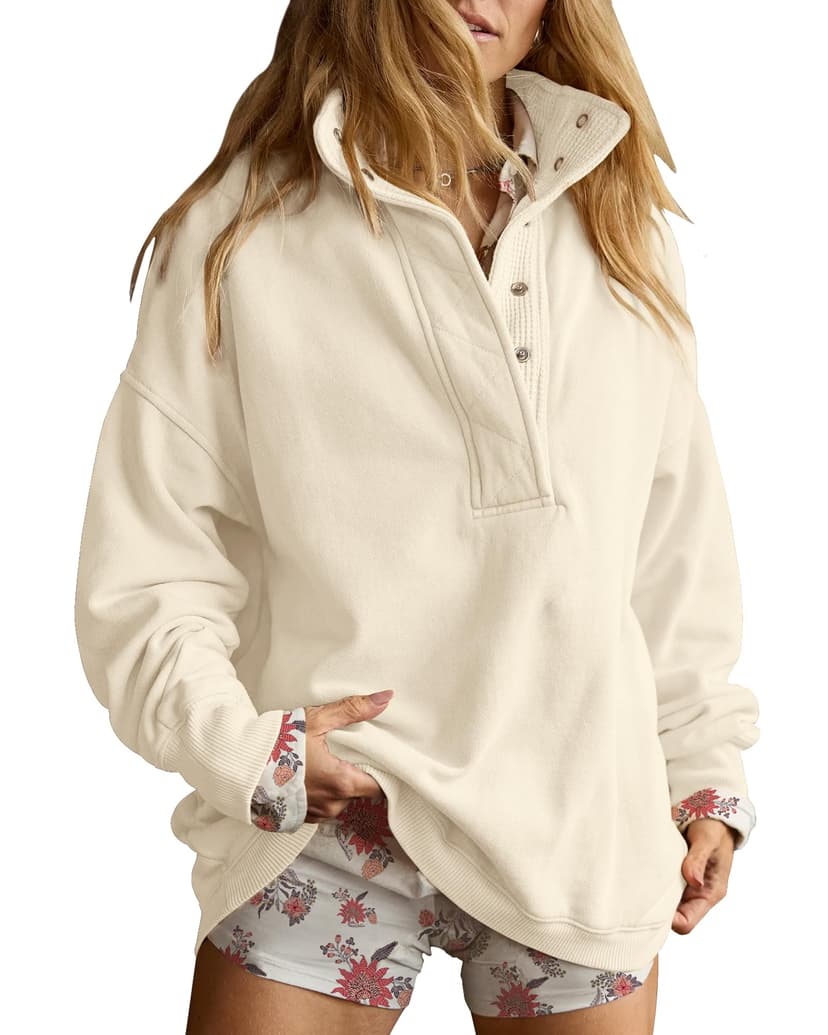 Gacaky Sweatshirt for Women Oversized Henley Neck Pullover Top Fall Outfits | Oversized Silhouette, Quilted Placket Detail, Henley Sweatshirt, Comfort Soft Sweaters, Fall Winter Fashion Outfits Clothe