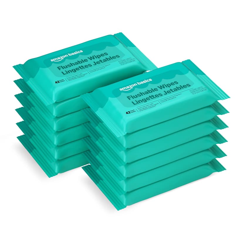Amazon Basics Flushable Adult Toilet Wipes, Fragrance Free, 504 Count (12 Packs of 42), Packaging May Vary