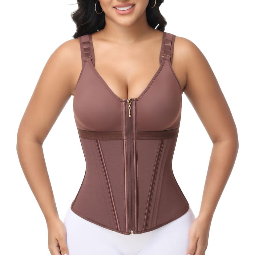 SHAPSHE Waist Trainer Corset for Women Tummy Control Sport Workout Body Shaper Vest for Postpartum Gym Zipper and Hooks