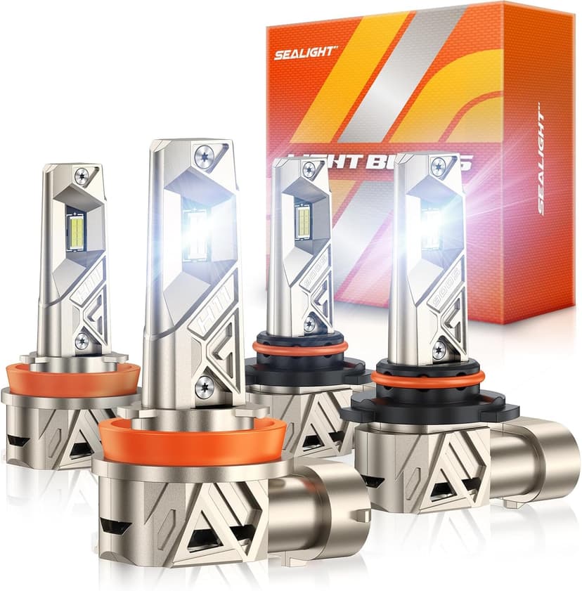 SEALIGHT 9005 H11 Lights Combo, 96,000LM Ultra-1000% Brighter S6 Pro with 2025 4th-Core Chips, 6500K hb3 h8 Combo or fog, Up 80,000hrs+ Lifespan, 3Mins Plug and Play, IP68, Pack of 4
