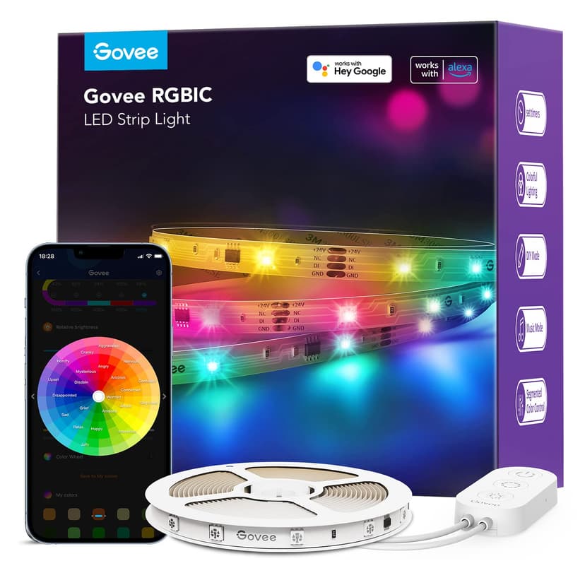 Govee 32.8ft RGBIC LED Strip Lights, Work with Alexa and Google Assistant | LED Lights for Bedroom, WiFi App Control Segmented DIY Multiple Colors, Color Changing Light for Home Room, Kitchen, Desk