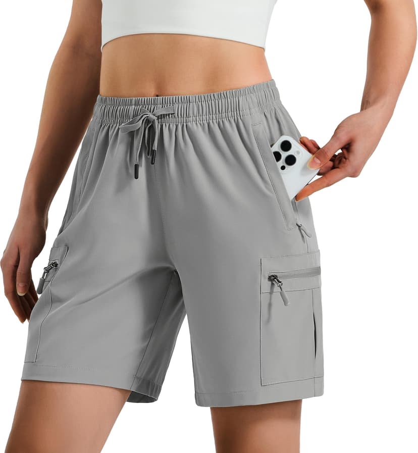 Hugut Women's Lightweight Hiking Cargo Shorts Quick Dry Athletic Shorts Camping Travel Golf Zipper Pockets Water Resistant