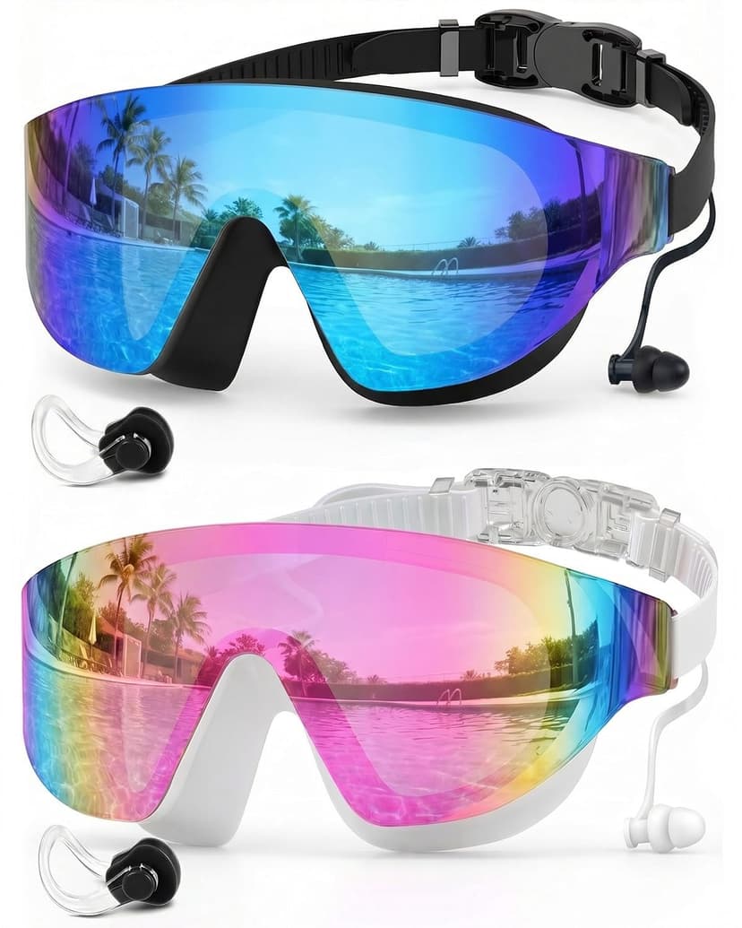 Zoomsnail Swim Goggles 2 Pack, Rimless Wide View Swimming Goggles for Adult, Anti-Fog UV Leaking Pool Goggles for Men Women