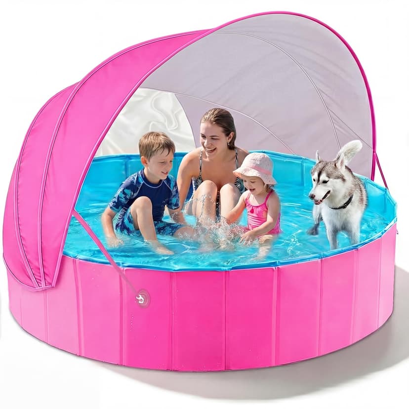 Jasonwell Kiddie Baby Pool with Canopy - Foldable Infant Toddler Kids Pool with Shade Baby Beach Essentials Tent Swimming Wading Pools for Toddlers 1-3 + Kids Dogs Ball Pit Backyard Water Play R, 79"