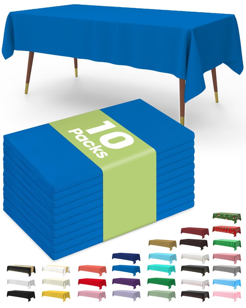 Pureegg Plastic Table Cloth Disposable 54x108 Inch 10 Pack, Blue | Patriotic Party, Thanksgiving, Veterans Day, Holiday Decor, Tablecloth